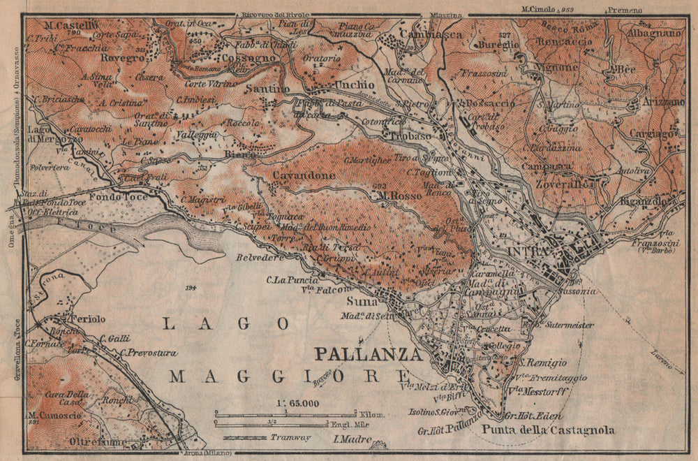 PALLANZA ENVIRONS. Verbania. Intra Unchio. Italy mappa. BAEDEKER 1920 old