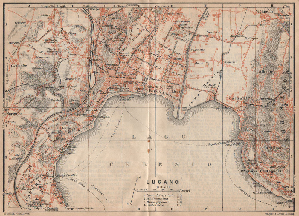 LUGANO. town city stadtplan. Switzerland Suisse Schweiz carte karte 1920 map