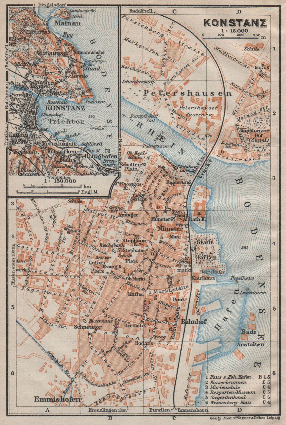 CONSTANCE. KONSTANZ. town city stadtplan. Germany karte. BAEDEKER 1922 old map