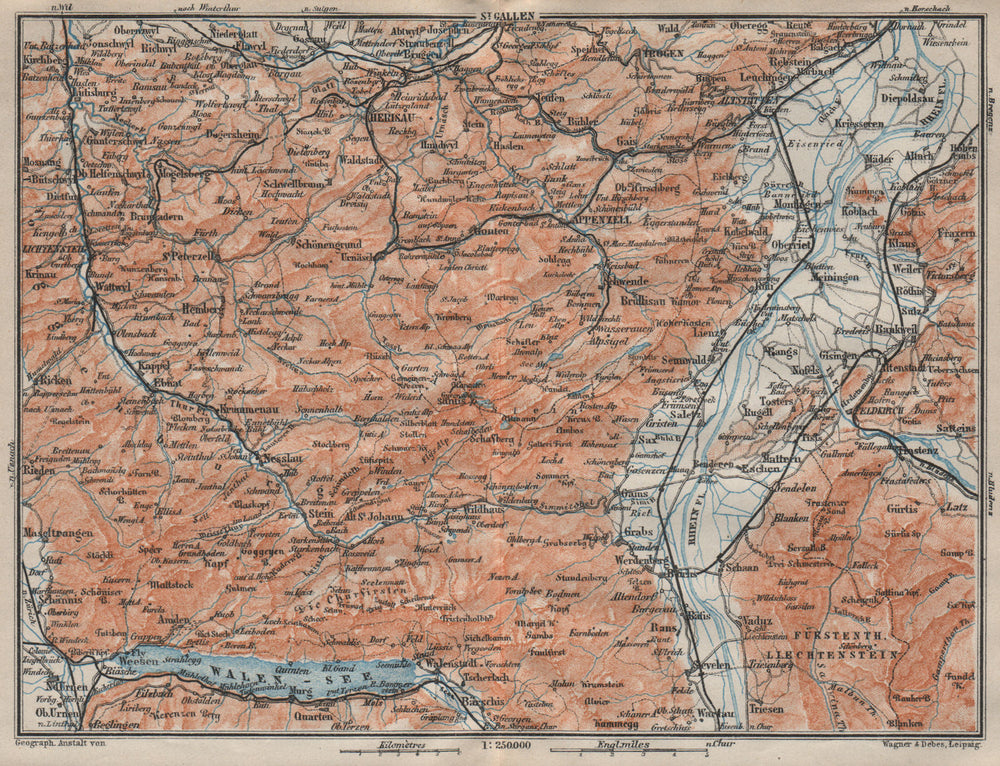 APPENZELL CANTON. Wildhaus Unterwasser St. Gallen Trogen Walensee 1922 old map