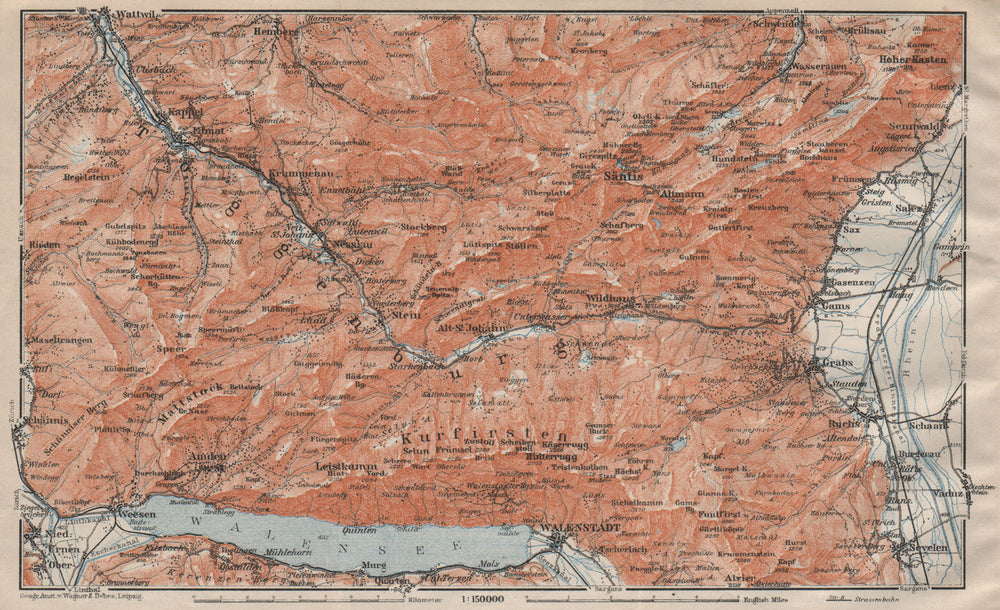 THUR VALLEY.Säntis Toggenburg Wildhaus Alt St Johann Unterwasser Grabs 1922 map