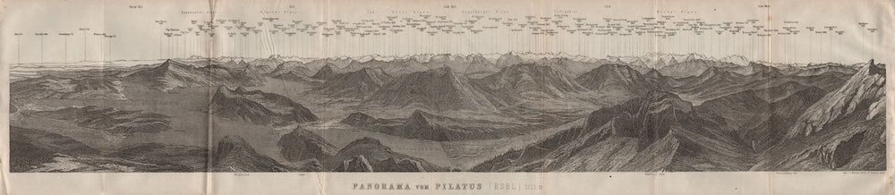 PANORAMA from/von PILATUS. Vierwaldstättersee. Lake Lucerne. Schweiz 1922 map