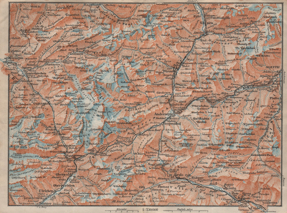 ST GOTTHARD area. Andermatt Engelberg Silenen Gadmen Ulrichen Disentis 1922 map