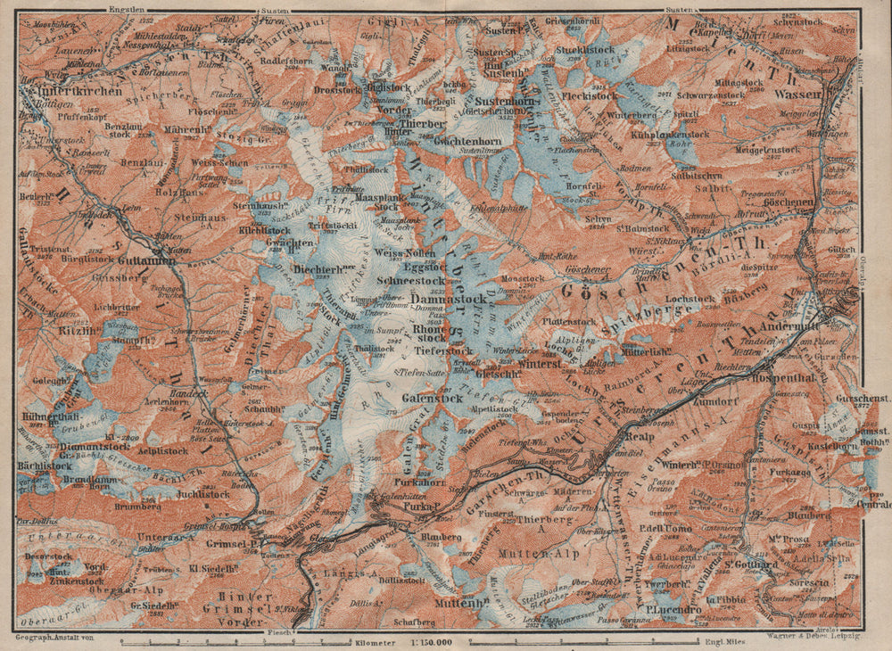 URNER/URI ALPS. Trift district. Andermatt Innertkirchen Dammastock 1922 map