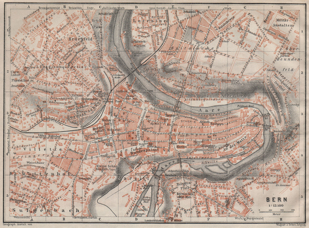 BERN BERNE. town city stadtplan. Switzerland Suisse Schweiz. BAEDEKER 1922 map