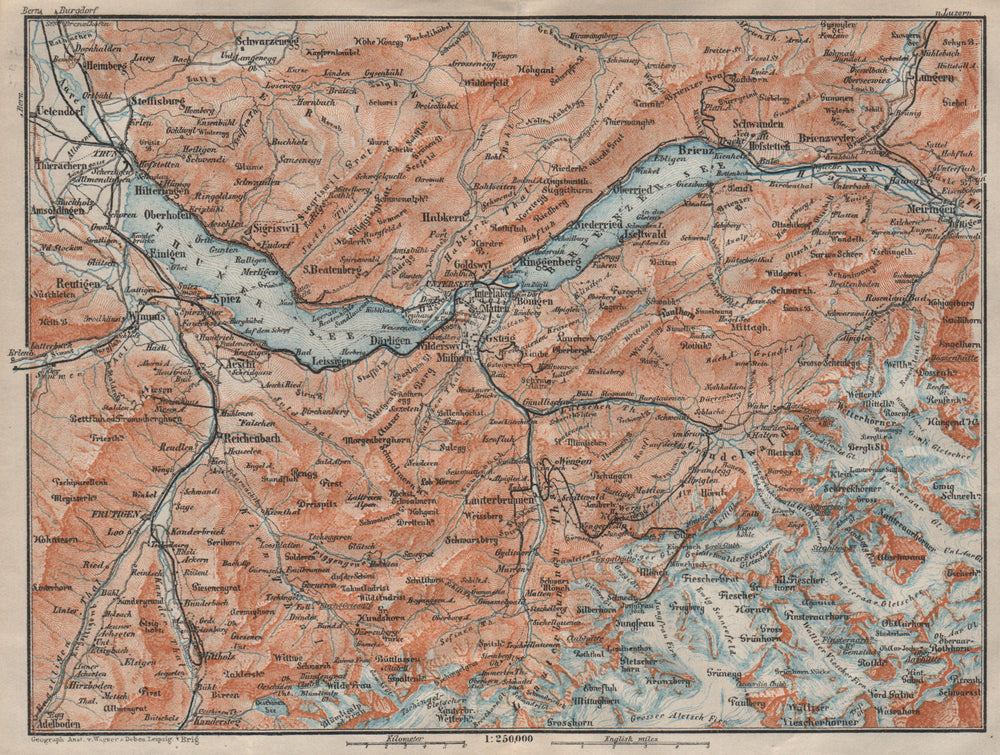 BERNESE OBERLAND. Wengen Mürren Grundelwald Reutigen Interlaken Eiger 1922 map