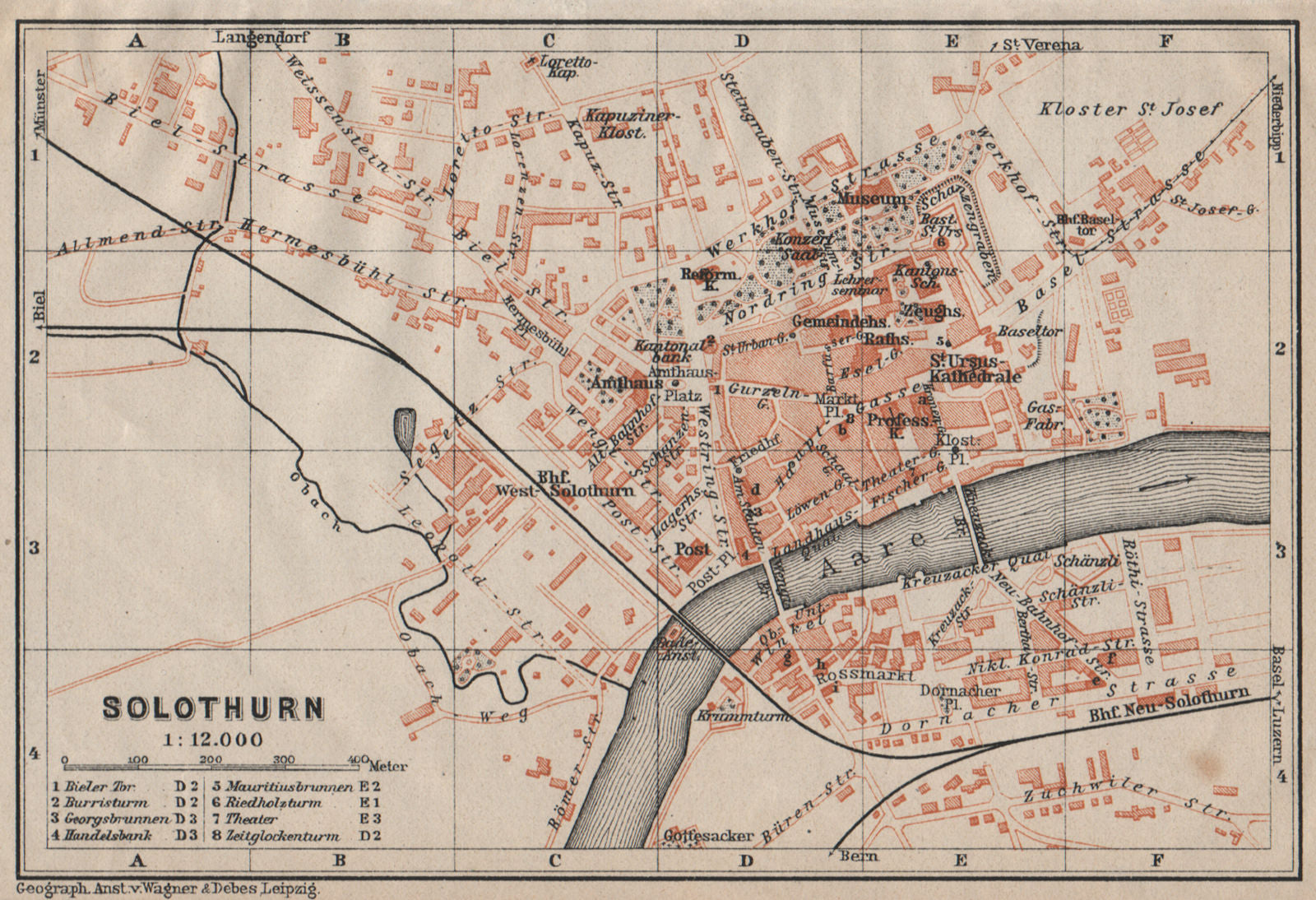 SOLEURE / SOLOTHURN. town city stadtplan. Switzerland Suisse Schweiz ...