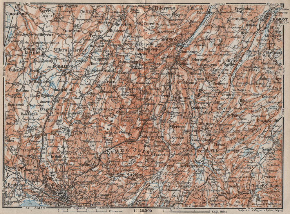 PAYS DE VAUD North. Lausanne Moudon Romont Jorat Moudon Echallens 1922 old map