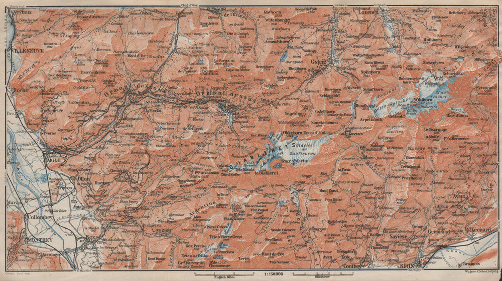 AIGLE DISTRICT.Les Diablerets Villars Gryon Leysin Les Mosses Ormont 1922 map