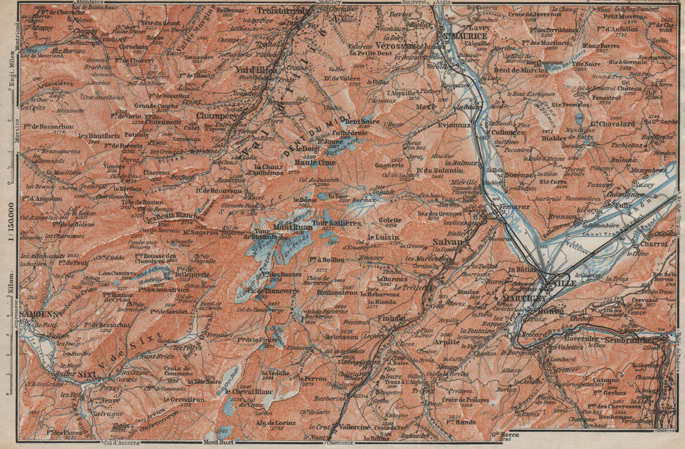 VAL D'ILLIEZ/DENT DU MIDI.Champéry Samoëns Avoriaz Morzinette Martigny 1922 map
