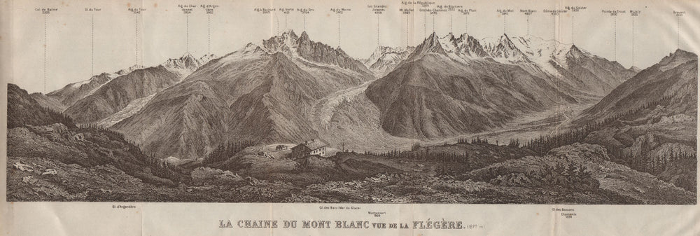 PANORAMA. MONT BLANC MASSIF from FLEGÈRE 1806m. Chamonix. Haute-Savoie 1922 map