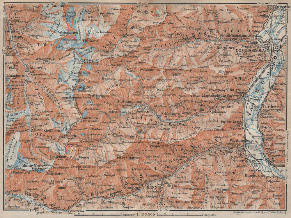 VALLE ANTRONA. Saas-Fee/Grund/Almagell Bannio Weissmies Domodossola 1922 map