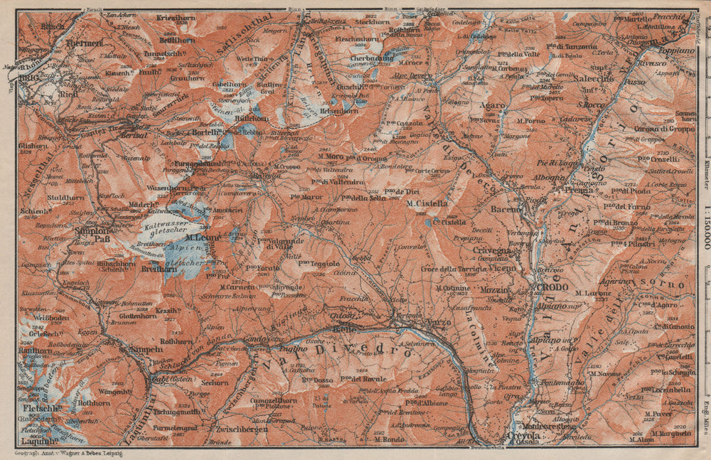 SIMPLON PASS & VAL ANTIGORIO. Thermen Val Divedro Crodo Agaro Topo-map 1922