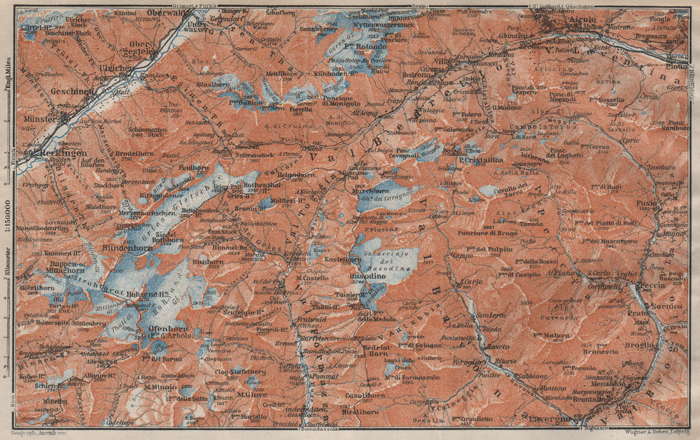 GRIES PASS & NW TICINO ALPS. Val Bedretto Airolo Basodino Ofenhorn 1922 map