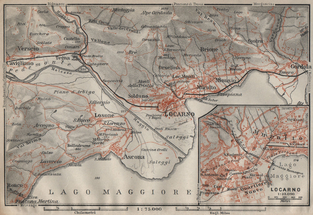 LOCARNO area. Losone Gordola Muralto Brione. Switzerland Suisse Schweiz 1922 map