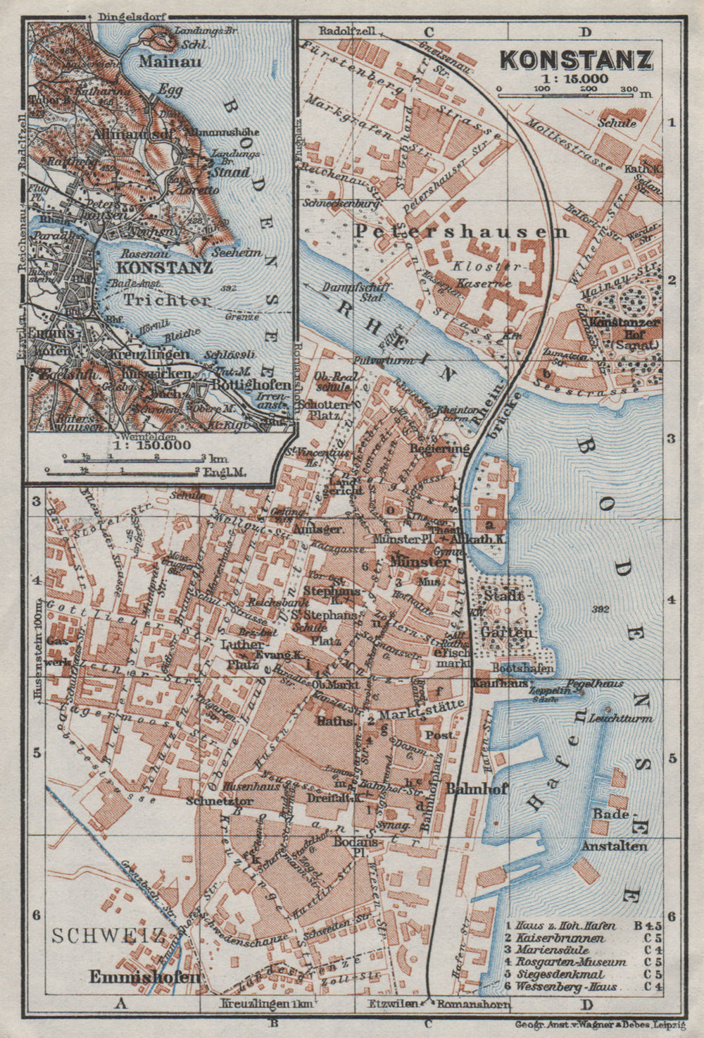 CONSTANCE. KONSTANZ. town city stadtplan. Germany karte. BAEDEKER 1928 old map