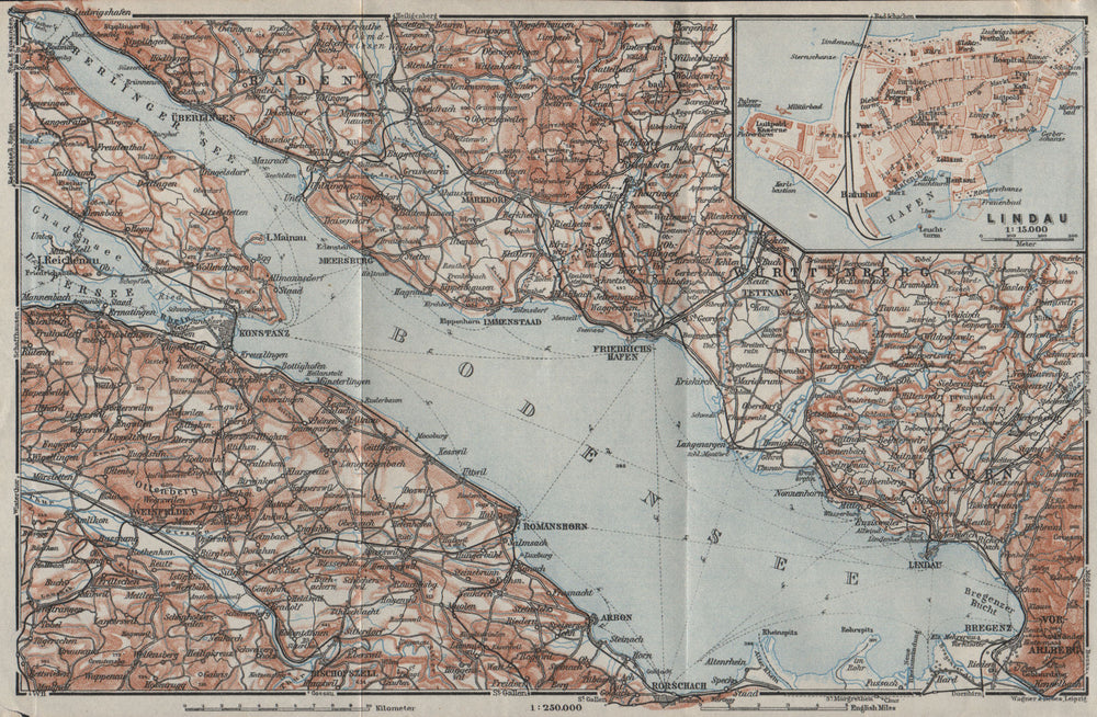 LAKE CONSTANCE inset LINDAU. Konstanz St Gallen Bregenz. Topo-map 1928 old