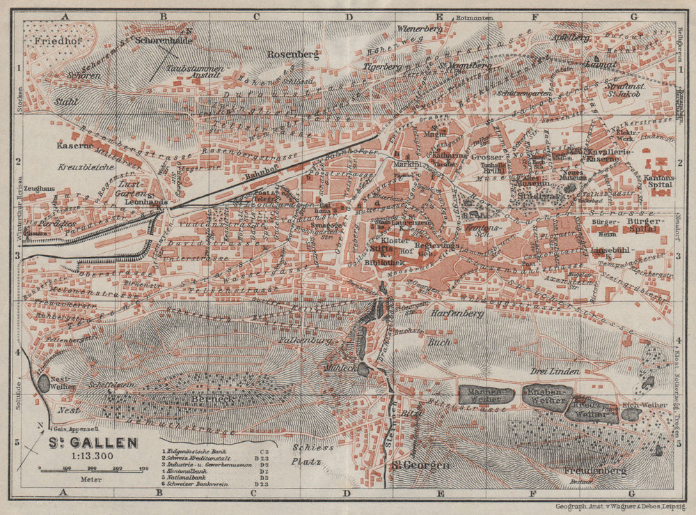 ST. GALLEN. town city stadtplan. Switzerland Suisse Schweiz. BAEDEKER 1928 map