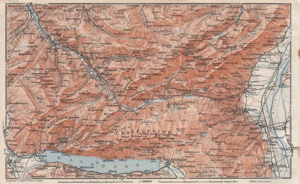 THUR VALLEY.Säntis Toggenburg Wildhaus Alt St Johann Unterwasser Grabs 1928 map