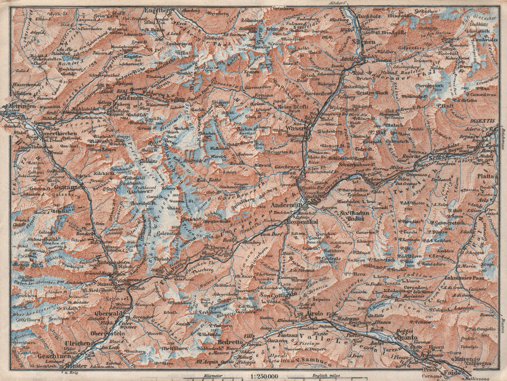 ST GOTTHARD area. Andermatt Engelberg Silenen Gadmen Ulrichen Disentis 1928 map