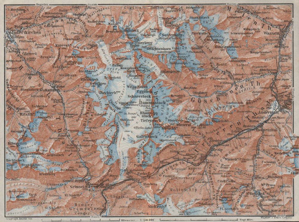 URNER/URI ALPS. Trift district. Andermatt Innertkirchen Dammastock 1928 map