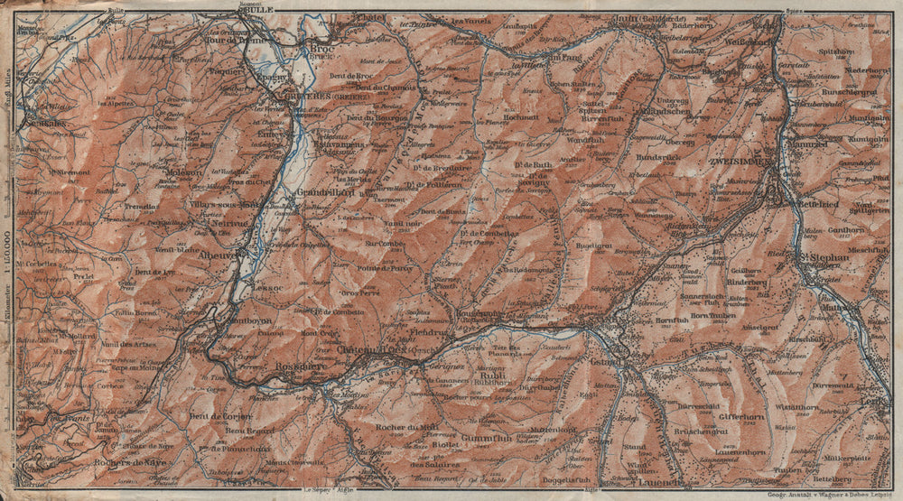 SAANEN/SARINE & SIMME VALLEYS. Gstaad Château-d'Oex Saanenmöser Lenk 1928 map