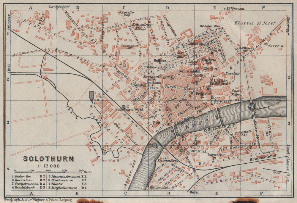 SOLEURE / SOLOTHURN. town city stadtplan. Switzerland Suisse Schweiz 1928 map