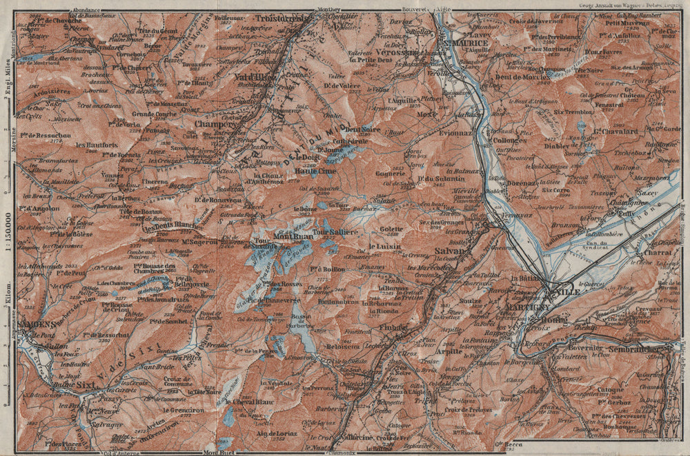 VAL D'ILLIEZ/DENT DU MIDI.Champéry Samoëns Avoriaz Morzinette Martigny 1928 map