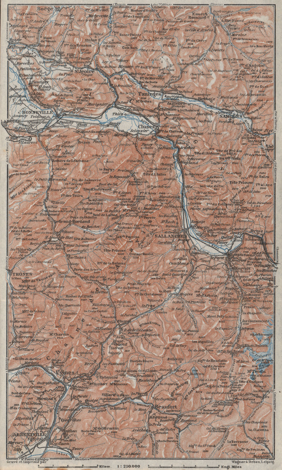 HAUTE SAVOIE Samoëns Megève St Gervais Houches Flaine Les Gets Morzine 1928 map