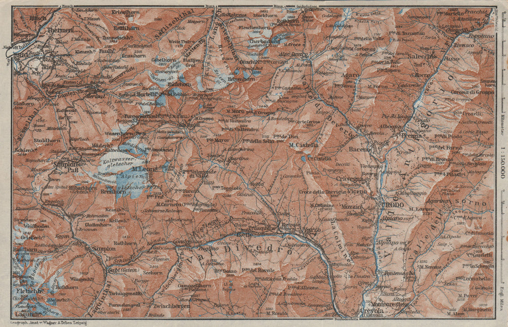 SIMPLON PASS & VAL ANTIGORIO. Thermen Val Divedro Crodo Agaro Topo-map 1928