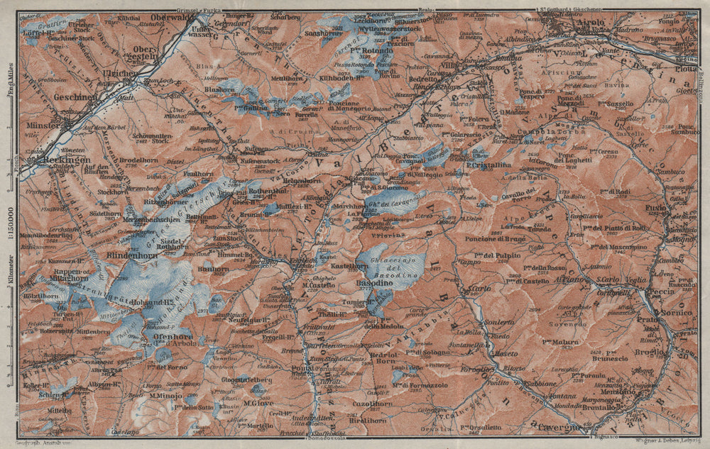 GRIES PASS & NW TICINO ALPS. Val Bedretto Airolo Basodino Ofenhorn 1928 map