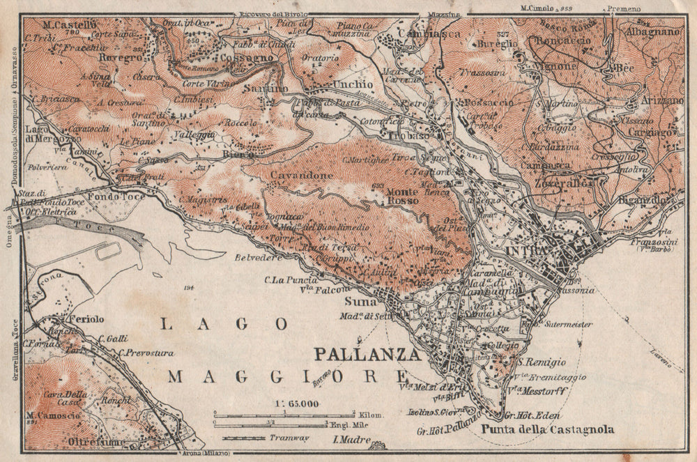 PALLANZA ENVIRONS. Verbania. Intra Unchio. Italy mappa. BAEDEKER 1928 old