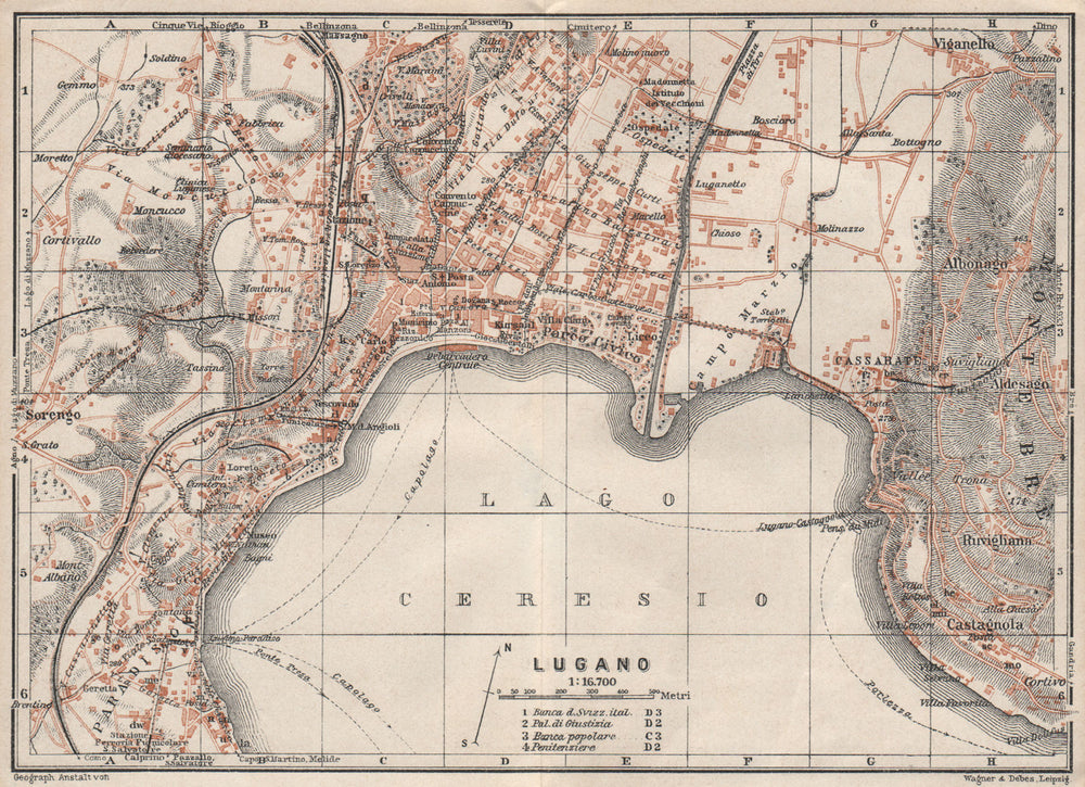 LUGANO. town city stadtplan. Switzerland Suisse Schweiz carte karte 1928 map