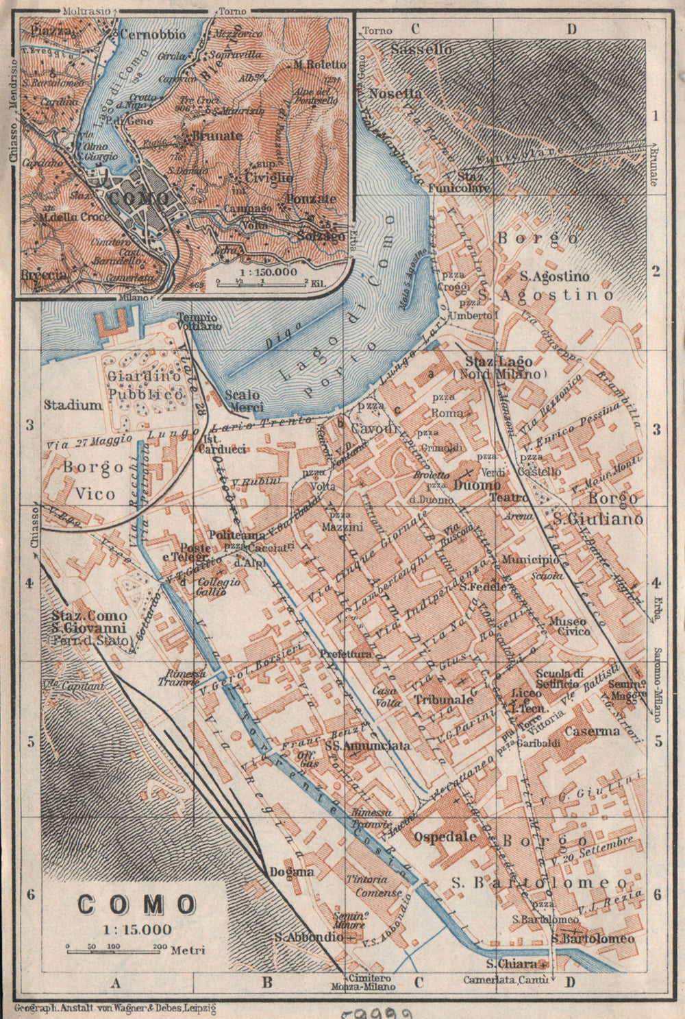 COMO. town city plan piano urbanistico. Italy Italia mappa. BAEDEKER 1928