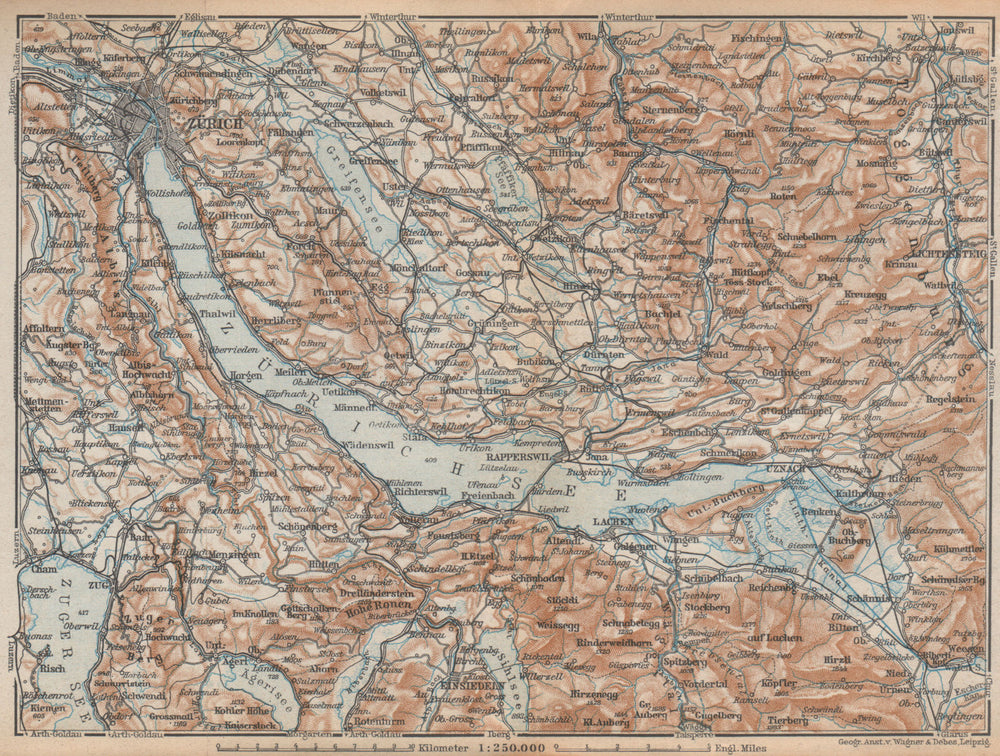 LAKE ZÜRICH. Zuricher See Lachen Utznach.Topo-map. Switzerland Schweiz 1938
