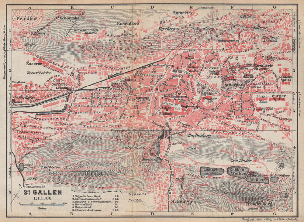 ST. GALLEN. town city stadtplan. Switzerland Suisse Schweiz. BAEDEKER 1938 map