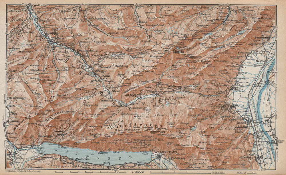 THUR VALLEY.Säntis Toggenburg Wildhaus Alt St Johann Unterwasser Grabs 1938 map