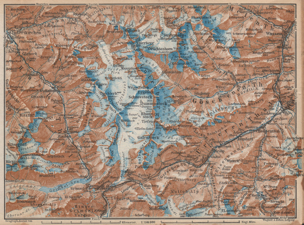 URNER/URI ALPS. Trift district. Andermatt Innertkirchen Dammastock 1938 map