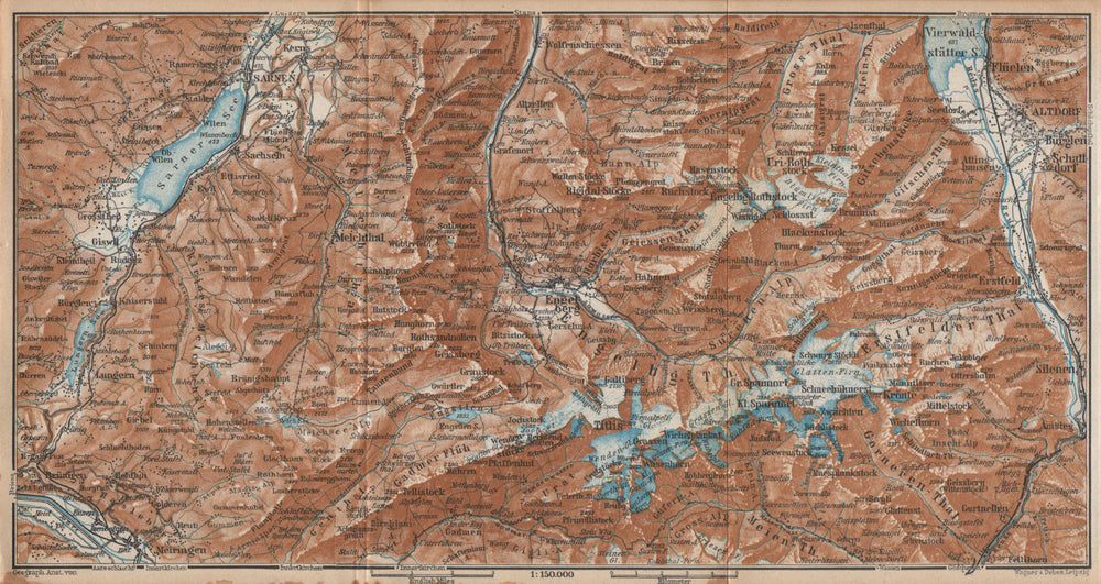 ENGELBERG ENVIRONS. Uri/Urner Alps Titlis Blackenstock Sarnen Altorf 1938 map
