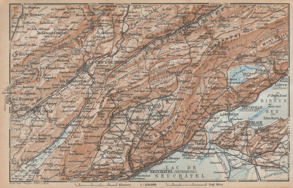 NORTH WEST JURA. Neuchâtel La Chaux de Fonds Neuveville. Topo-map 1938 old