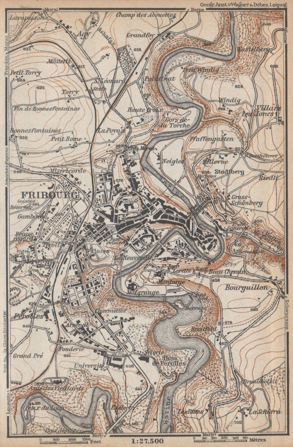 FRIBOURG / FREIBURG ENVIRONS. Switzerland Suisse Schweiz carte karte 1938 map