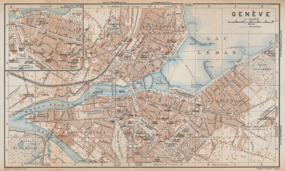 GENEVA GENÈVE GENF. town city stadtplan. Switzerland Suisse Schweiz 1938 map