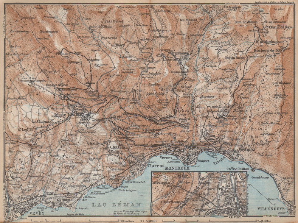 MONTREAUX AREA. Vevey Villneuve. Topo-map. Switzerland Suisse Schweiz 1938