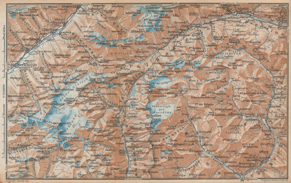 GRIES PASS & NW TICINO ALPS. Val Bedretto Airolo Basodino Ofenhorn 1938 map