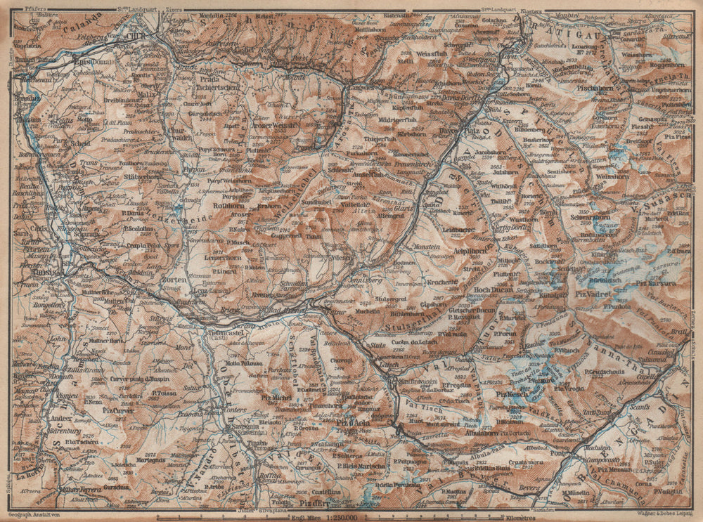 GRAUBÜNDEN/ALBULA ALPS. Chur-Samedan. Arosa Lenz Davos Savognin Thusis 1938 map