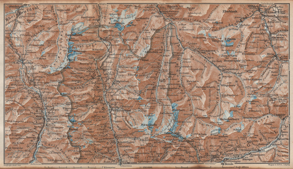SPLÜGEN-BONDO. Madesimo San Bernardino Mesocco Tambohorn Surettahorn 1938 map
