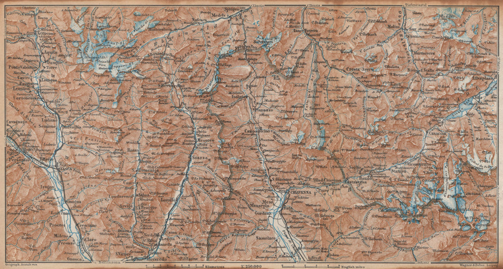 LUKMANIER to MALOJA.Sils Maria Bivio Madesimo Chiavenna San Bernardino 1938 map