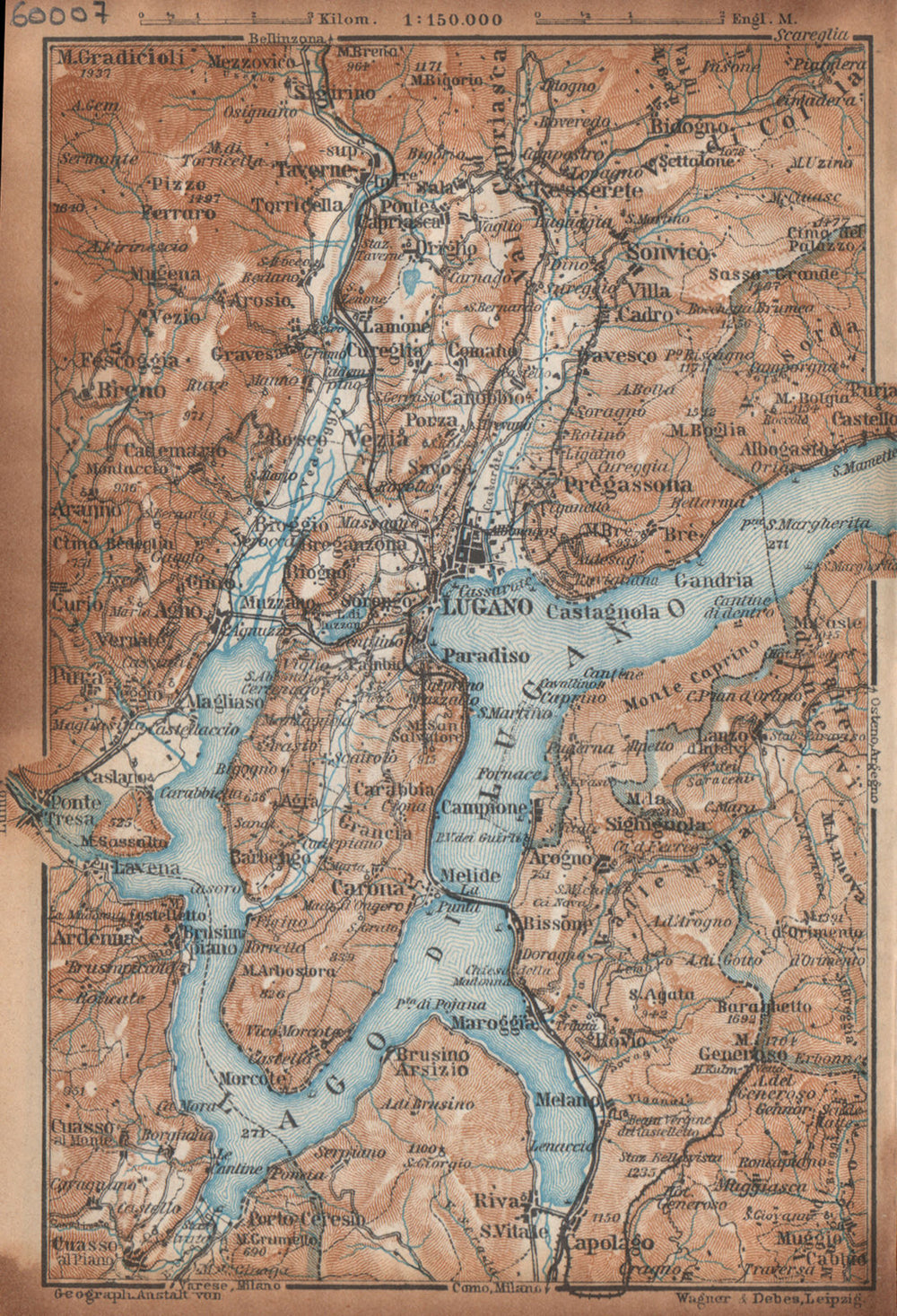 LUGANO ENVIRONS. Lake Lago di. Topo-map. Switzerland Suisse Schweiz 1938