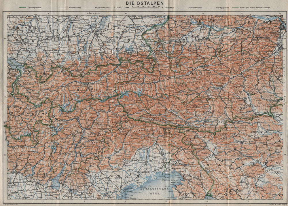 EASTERN ALPS. OSTALPEN topo-map. Austria Österreich Italy Tirol Tyrol 1923