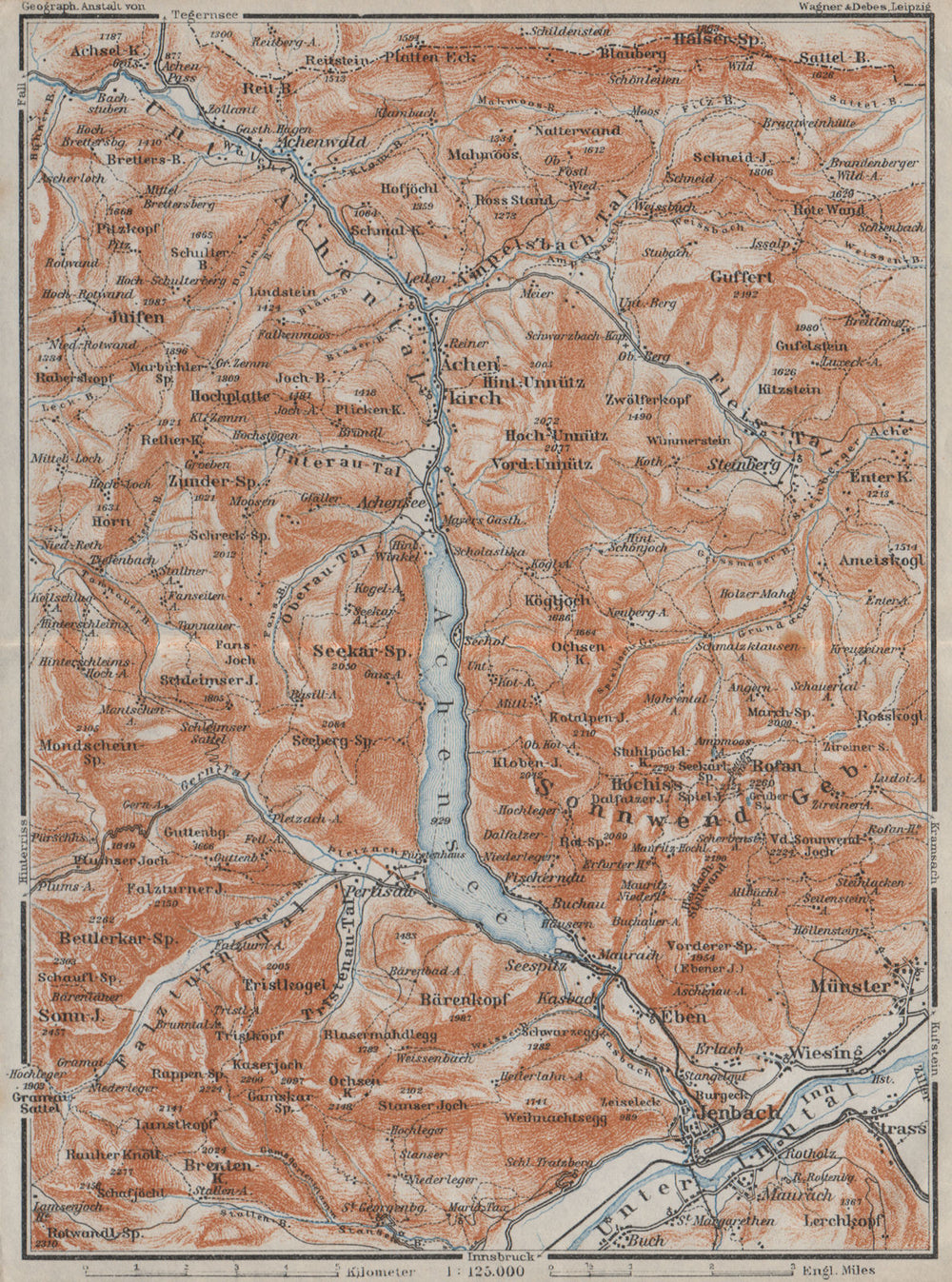 ACHENSEE & environs. Jenbach Achenkirch. Topo-map. Austria Österreich 1923